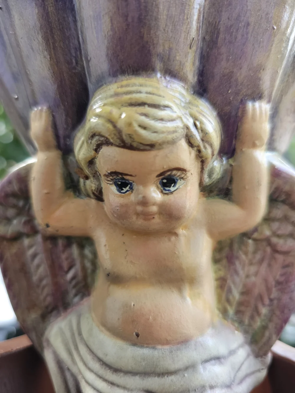 Vintage Hand Painted Ceramic Cherub Wall Pocket Planter